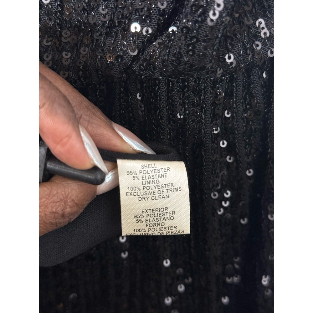 Eliza J Black Sequined Feathered Zippered Sleeveless Halter‎ Dress Size 8 Party - Picture 7 of 9